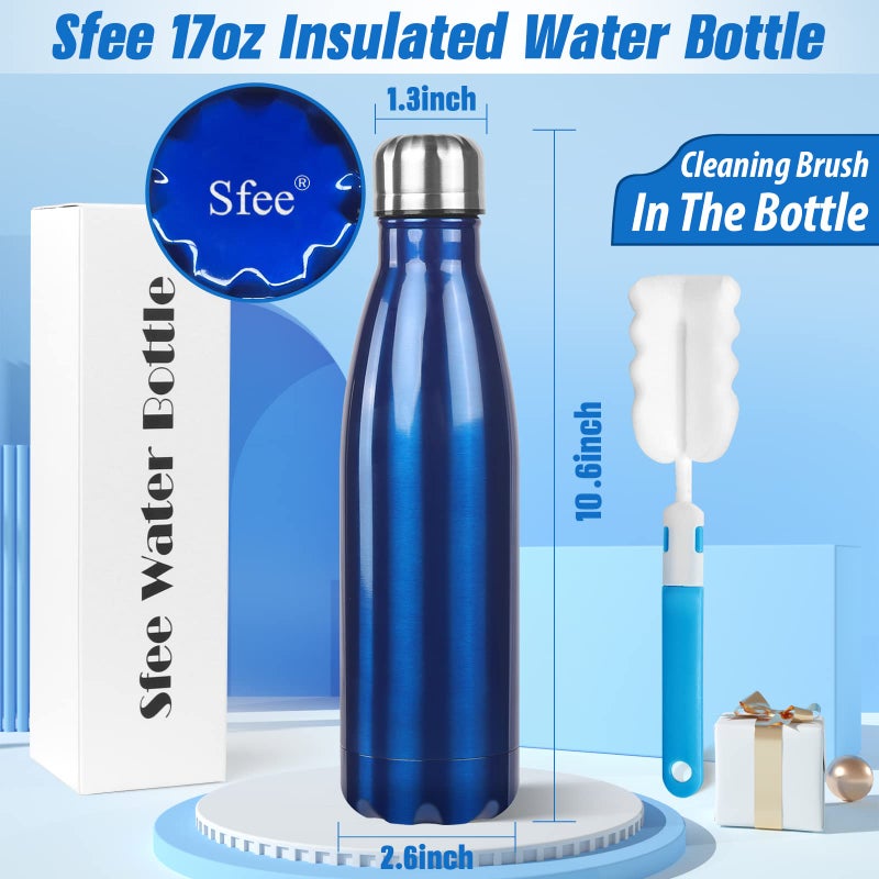 Sfee Insulated Water Bottle, 17 oz Stainless Steel Water Bottles, Double Wall Vacuum Reusable Water Bottles Leak Proof BPA-FREE Sports Bottle Cup Keep Hot&Cold for Running Gym Workout Cycling Kids - Image 2